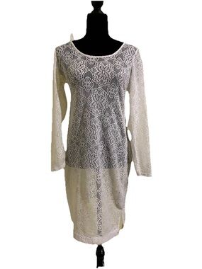 Anthropologie White Lace Crochet Swim Coverup Midi Dress Low Back Boho Sz Small
